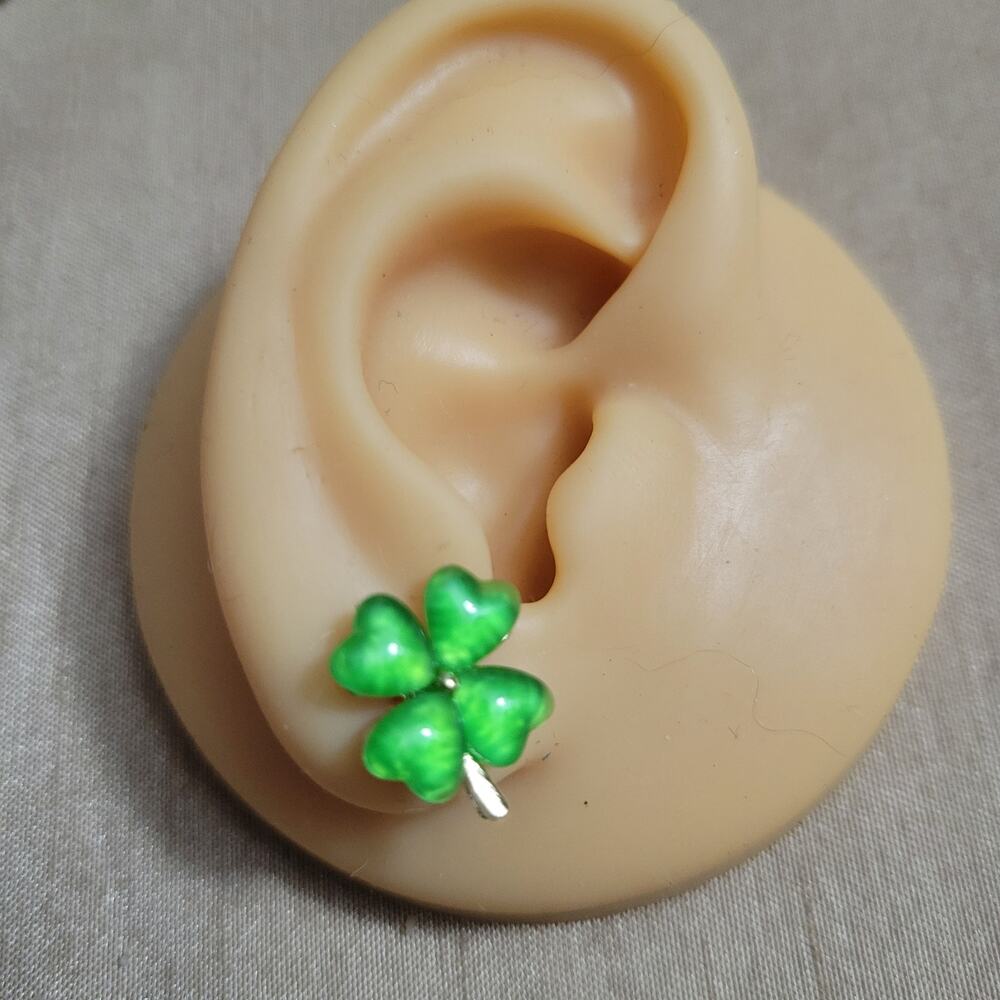 4 leaf clover green & gold tone St. Patrick's day lucky post earrings